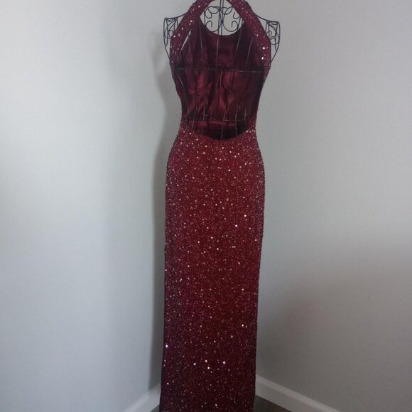 Vintage 90s Red Beaded Silk Gothic Prom Dress - Picture 2 of 5